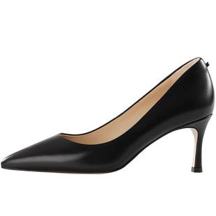 7or9女鞋黑色高跟鞋大码春夏款羊皮细跟尖头通勤职业浅口单鞋黑啤