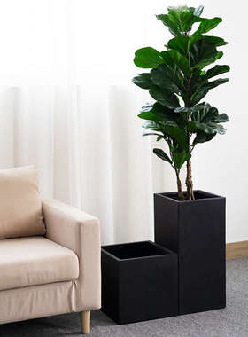 方型水泥大花盆高黑色方形落地轻奢高级感陶瓷长方形室内方盆50CM