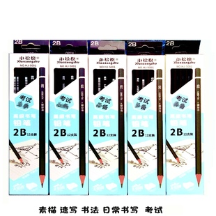 小松树无铅毒国标2B铅笔12支素描学生六角杆黑铅考试套装速写刻字