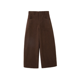 时然大码灯芯绒弯刀裤微胖mm冬季加厚阔腿裤新款女装高腰裤子长裤