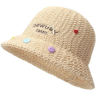 畹町海边度假针织帽女夏季甜美镂空沙滩帽可折叠水桶帽遮阳盆帽子