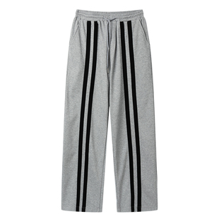 白口阳【沿海公路】韩风宽松直筒休闲运动卫裤条纹拼接撞色长裤男