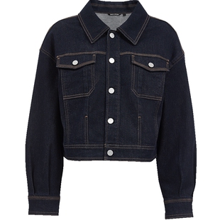 ONLY2025冬季新款翻领撞色明线装饰翻盖贴袋短款牛仔工装外套女