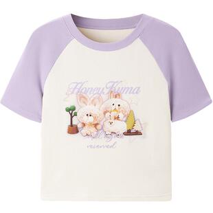 【Honey Kuma联名】乐町夏玩偶印花修身插肩辣妹短袖T恤