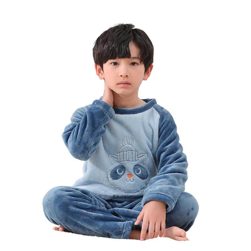 顶瓜瓜儿童睡衣加绒加厚款男童法兰绒家居服秋冬中大童珊瑚绒套装
