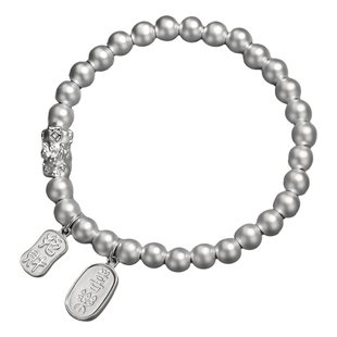 吴越老银铺正品999貔貅纳福银珠手链女款古法纯银圆珠手串送女友