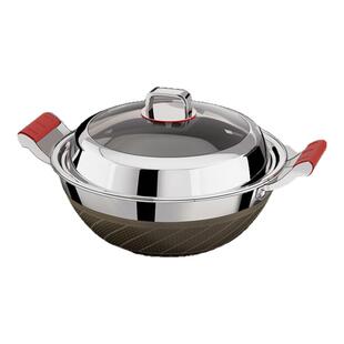 辣小娘不粘锅家用双耳炒菜锅燃气灶电磁炉专用不锈钢0涂层大炒锅