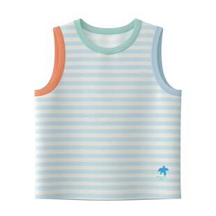 【新品】papa爬爬夏季儿童背心吊带男女童条纹网眼布上衣干爽舒适