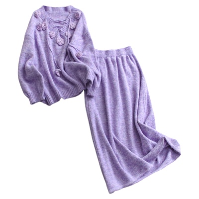 毛衣松紧腰针织半身裙一整套装女