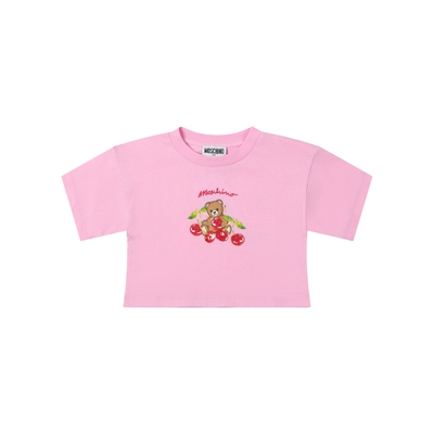 【季末特惠】Moschino/莫斯奇诺26早春儿童樱桃泰迪熊印花T恤