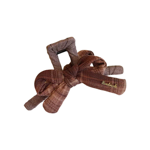 高级感格纹布艺蝴蝶结抓夹女2026新款秋冬季后脑勺大号鲨鱼夹发夹