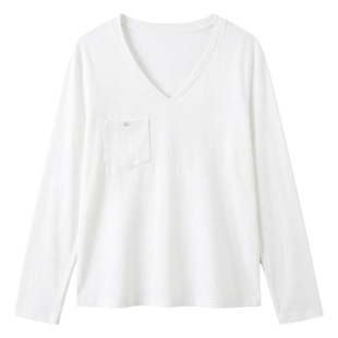 纯棉内搭打底衫宽松慵懒风薄款长袖T恤女春夏季2026新款V领上衣女
