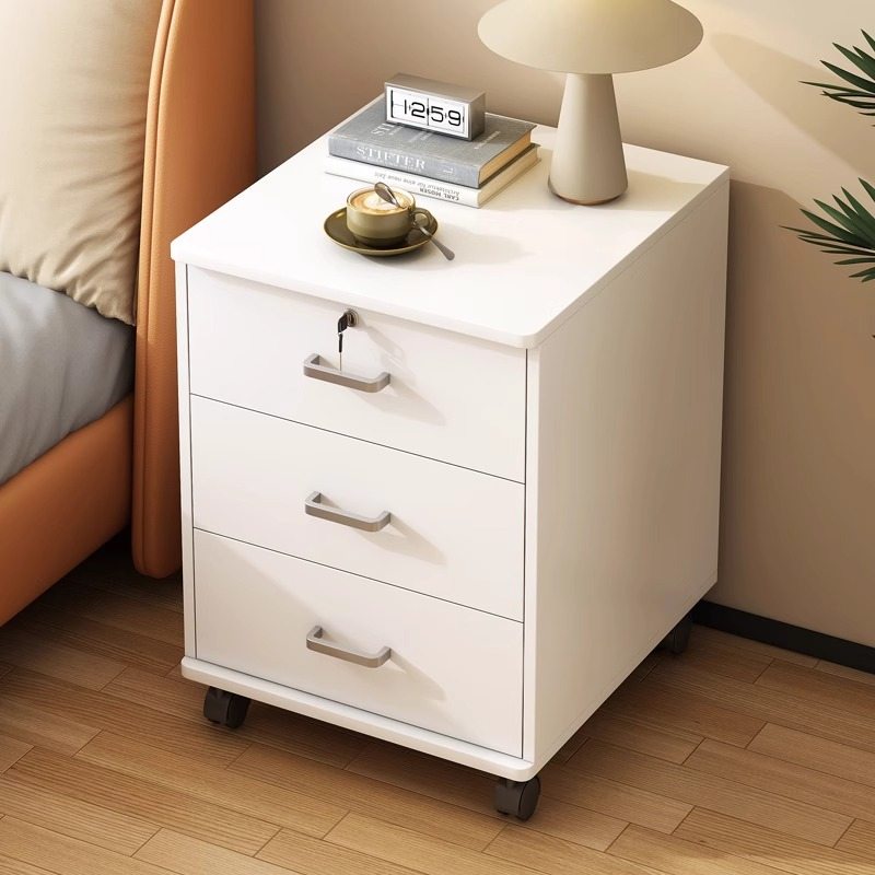 床头柜带锁可移动家用床边柜简约置物架柜收纳卧室储物柜小型现代