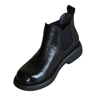 何其丑软牛皮黑色一脚蹬切尔西短靴女皮靴2025新款秋冬矮筒女靴子