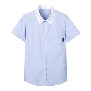 伊顿纪德校服男童夏季学生短袖衬衣浅蓝色女童条纹衬衫10C110/220