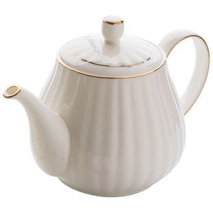 欧式描金骨瓷创意咖啡壶 简约下午茶壶手冲壶 家用速溶咖啡冲泡壶