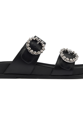 SW BLINGRING BUCKLE SPORT SLIDE 夏新品水晶勃肯鞋厚底拖鞋外穿