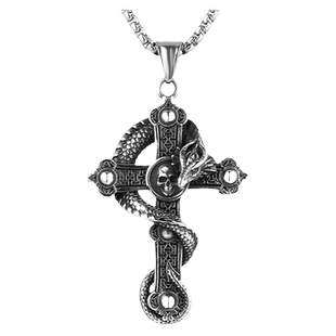 霸气盘龙骷髅十字架吊坠嘻哈街头潮人男个性复古项链原创设计饰品