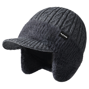 啄木鸟老人帽子男士冬季爷爷保暖中老年人爸爸加绒护耳针织毛线帽