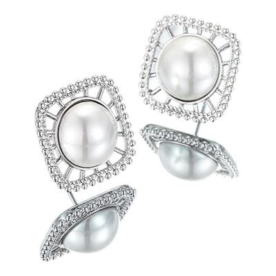 旭平简约方形法式复古几何仿珍珠耳钉时尚气质小众设计高级感耳饰