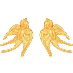 明牌珠宝古法黄金耳饰 平安喜庆云燕足金耳钉计价AFH0213