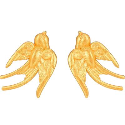 明牌珠宝古法黄金耳饰 平安喜庆云燕足金耳钉计价AFH0213