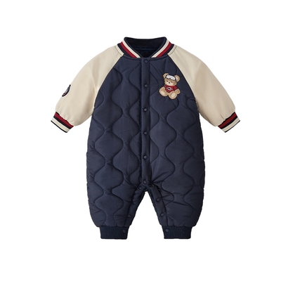 [抗菌远红外]婴儿秋连体衣宝宝夹棉男童加绒萌熊秋冬哈衣婴童衣服