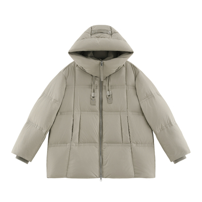 保暖抽绳连帽中长款羽绒服