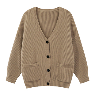 大码高级感针织开衫毛衣外套女秋冬季新款复古日系慵懒风上衣胖mm