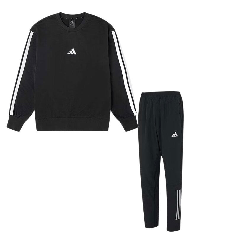 【自营】Adidas阿迪达斯套装男装圆领卫衣休闲套头衫直筒透气长裤