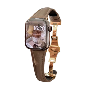 蝴蝶扣细款真羊皮柔软星光适用于s10代applewatch987SE静静的表带