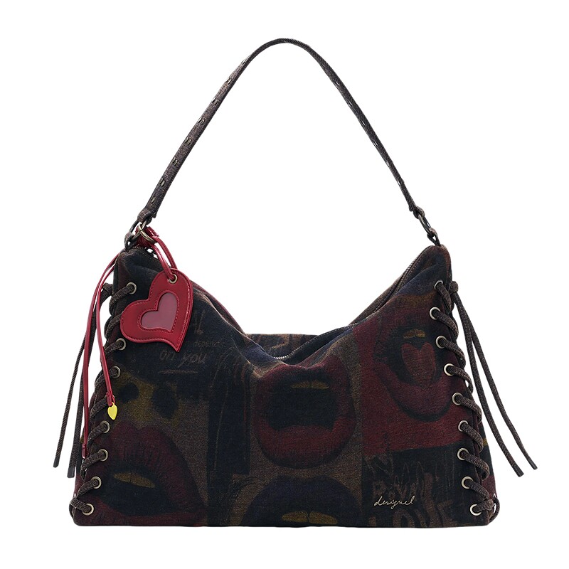 Desigual涂鸦印花穿绳系带肩带可调节女式手提单肩包