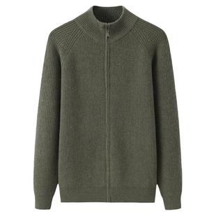 阿绒源100山羊绒拉链男开衫新品元宝针加厚双股外穿休闲保暖毛衣