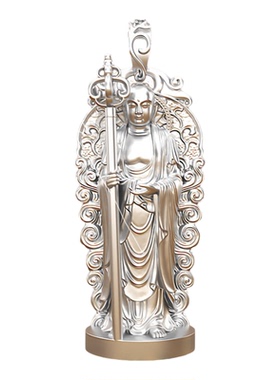 立体地藏王菩萨吊坠925纯银站立菩萨浮雕项链男佛像银饰摆件