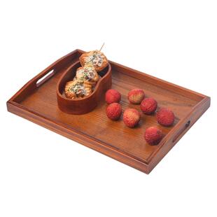 日式木质托盘长方形茶盘水杯托盘家用木盘子餐盘端菜盘带把手复古