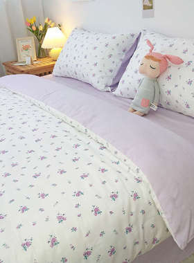 全棉紫色小清新碎花被套单件100纯棉简约田园风200x230单双人被罩