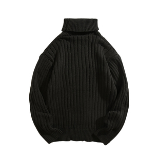 BOYUE帛跃高领纯色毛衣秋冬日系重磅日常青少年男女坑条针织衫潮