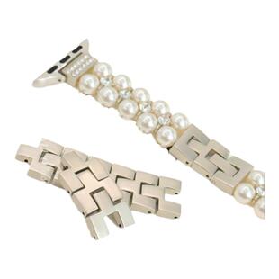 QALUO新款小香风仿珍珠表带适用apple watchS11/S10表带iwatch9苹果手表se/8/7/6/5/4代41/45mm金属高级女生