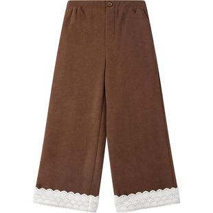 MUCMUKN【焦糖布蕾】拼接复古灯芯绒花边直筒裤休闲长裤女童冬新
