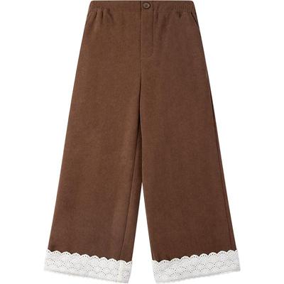 MUCMUKN【焦糖布蕾】拼接复古灯芯绒花边直筒裤休闲长裤女童冬新