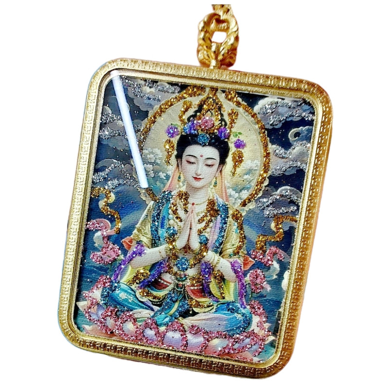 纯铜壳南海观音菩萨西藏唐卡吊坠