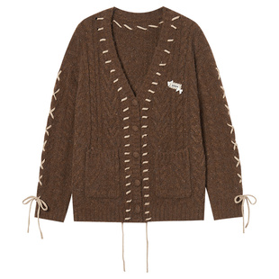 EPTISON毛衣外套女2025秋季新款宽松美式慵懒复古设计感开衫上衣