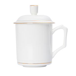 骨瓷会议室杯子办公杯茶杯陶瓷水杯带把盖商务金边定制logo印字