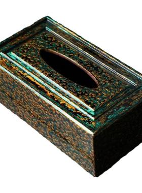 孔雀绿家居纸巾盒印度小叶紫檀