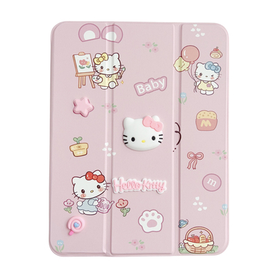 立体可爱HelloKitty ipad9代保护套苹果air6笔槽10.2寸折叠翻盖第十代10.9硅胶mini7儿童平板2024pro11保护壳