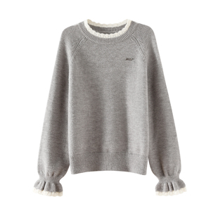 OSA欧莎撞色花瓣圆领毛衣2025年冬季新款女格雷系灰色设计感上衣