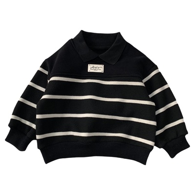 秋冬中小童加绒洋气条纹加绒卫衣