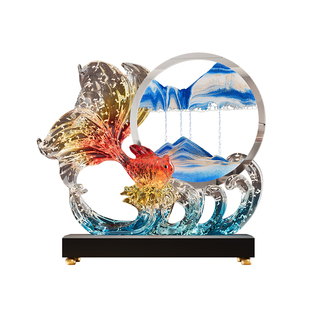 年年有余流沙画摆件家居客厅玄关电视柜酒柜装饰新房乔迁新居礼物