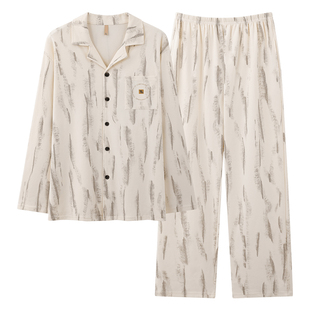 浪莎A类纯棉抗菌睡衣男2025新款春秋季开衫长袖可外穿家居服套装