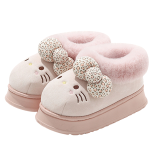 Hellokitty棉拖鞋女士冬季2025新款外穿厚底家居保暖毛绒棉拖粉色